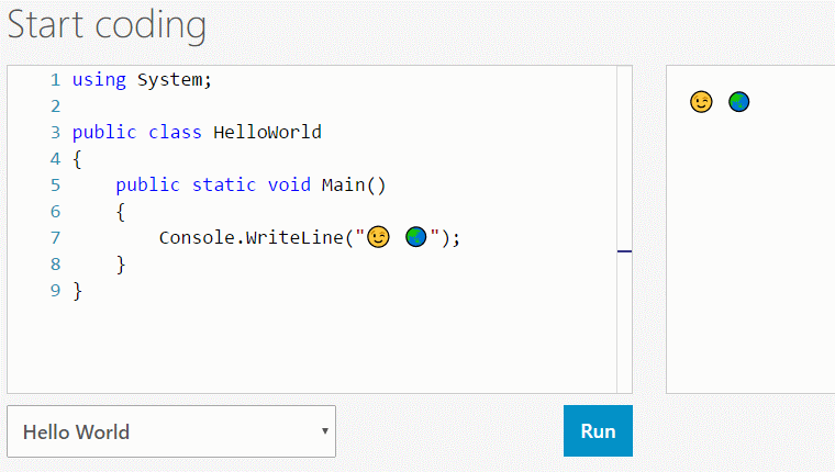 dot.net内のStart codingコーナー