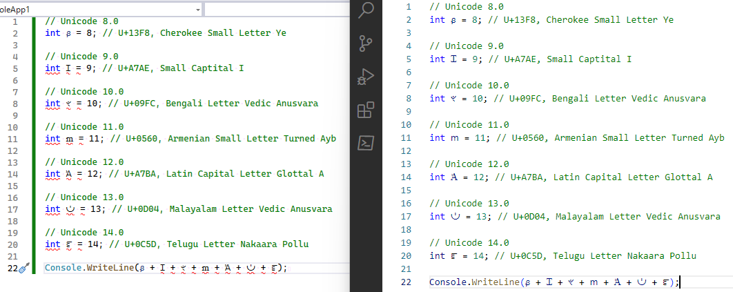 Visual Studio for Windows (左)と VS Code (右)